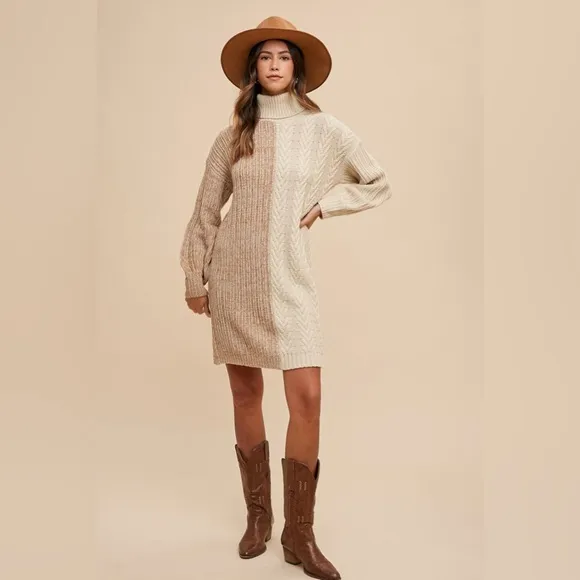 Annie Wear Color Block Turtleneck Sweater Dress