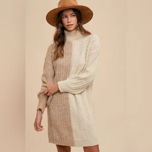 Annie Wear Color Block Turtleneck Sweater Dress