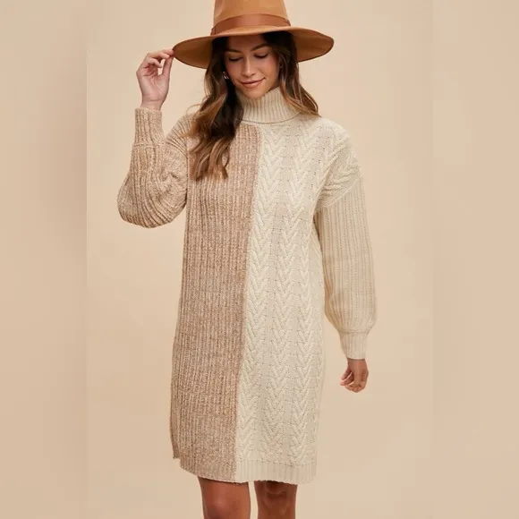 Annie Wear Color Block Turtleneck Sweater Dress