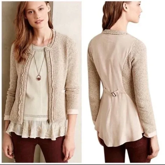 Anthropologie Angel of the North Envalira Blue Wool Silk Blend Tweed Cardigan  L