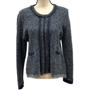 Anthropologie Angel of the North Envalira Blue Wool Silk Blend Tweed Cardigan  L