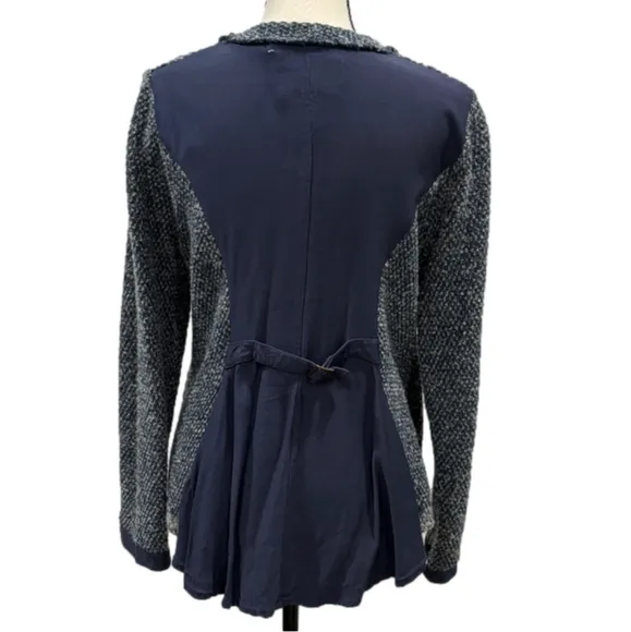 Anthropologie Angel of the North Envalira Blue Wool Silk Blend Tweed Cardigan  L
