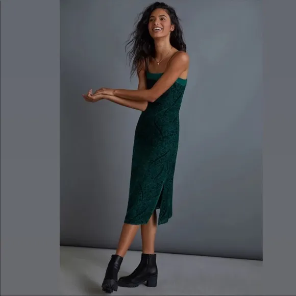 Anthropologie Aria Burnout Velvet Slip Dress