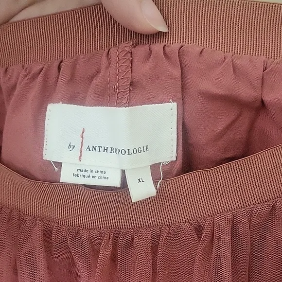 Anthropologie Felicity Ruffled Tulle Midi Skirt in Dusty Rose Size XL