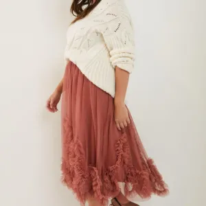 Anthropologie Felicity Ruffled Tulle Midi Skirt in Dusty Rose Size XL