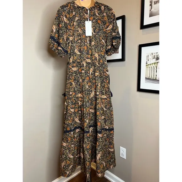 Anthropologie Floral Puff-Sleeved Midi Dress