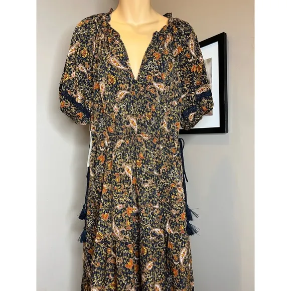Anthropologie Floral Puff-Sleeved Midi Dress