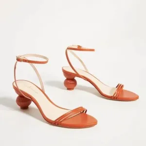 Anthropologie Guilhermina Sculptural Orange Funky Heel Summer Sandal Size 9 / 40