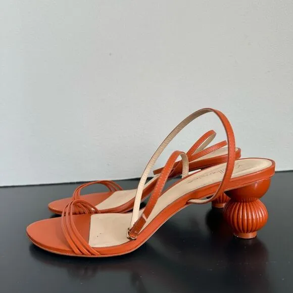Anthropologie Guilhermina Sculptural Orange Funky Heel Summer Sandal Size 9 / 40