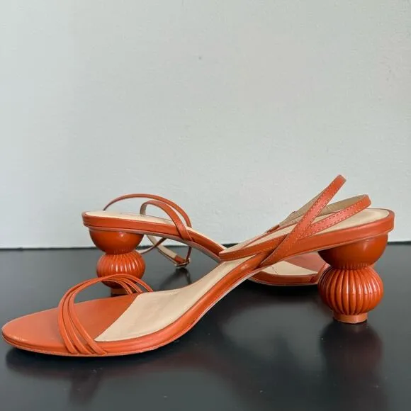 Anthropologie Guilhermina Sculptural Orange Funky Heel Summer Sandal Size 9 / 40