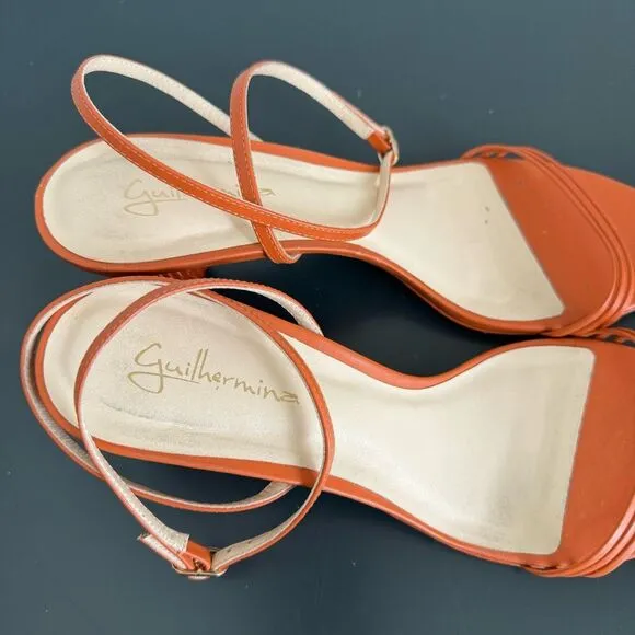 Anthropologie Guilhermina Sculptural Orange Funky Heel Summer Sandal Size 9 / 40