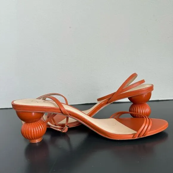 Anthropologie Guilhermina Sculptural Orange Funky Heel Summer Sandal Size 9 / 40