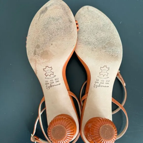 Anthropologie Guilhermina Sculptural Orange Funky Heel Summer Sandal Size 9 / 40
