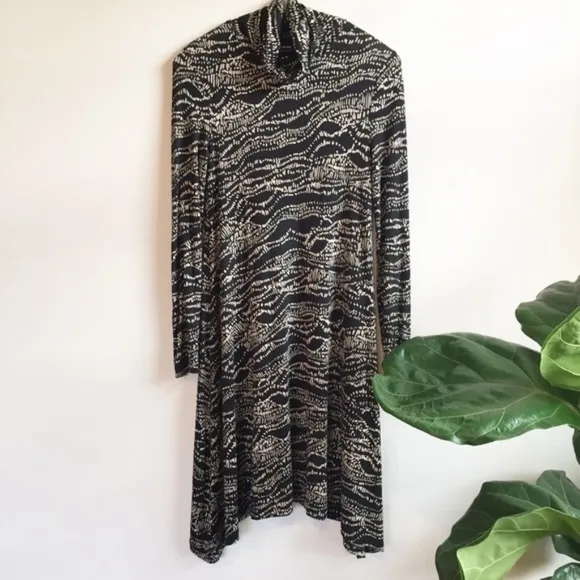 Anthropologie Maeve  Black Turtleneck Printed Swing Dress XS