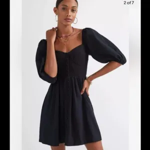 Anthropologie Maeve Puff Sleeve Smocked Button Front Black Mini Dress Size L NWT