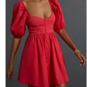 ANTHROPOLOGIE Maeve S NWT Red Puff-Sleeved Sweetheart Mini dress Small