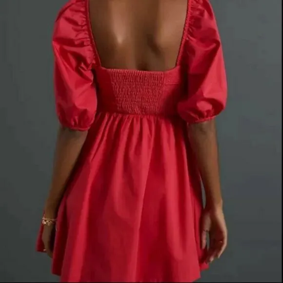 ANTHROPOLOGIE Maeve S NWT Red Puff-Sleeved Sweetheart Mini dress Small
