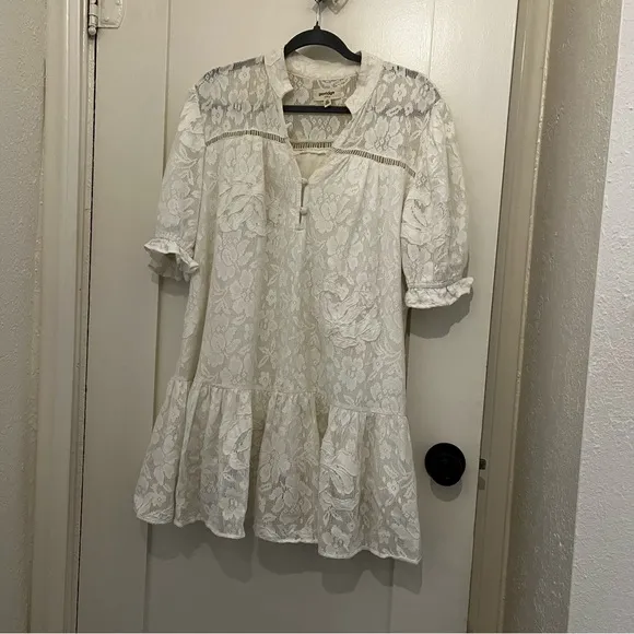 Anthropologie Porridge Tiered Lace Tunic Dress in Ivory White - Size Small
