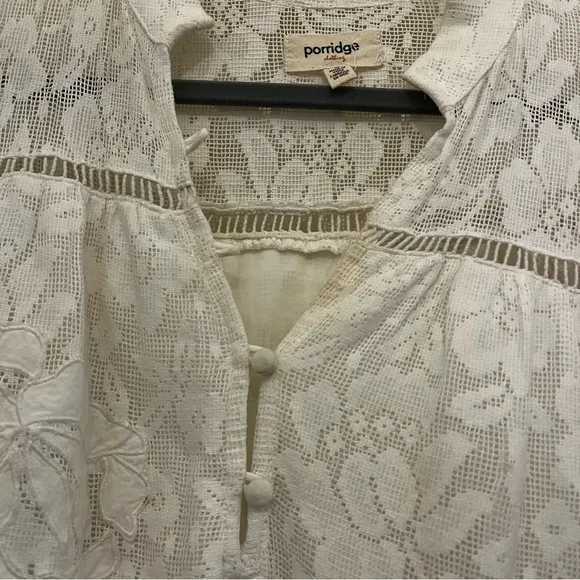 Anthropologie Porridge Tiered Lace Tunic Dress in Ivory White - Size Small