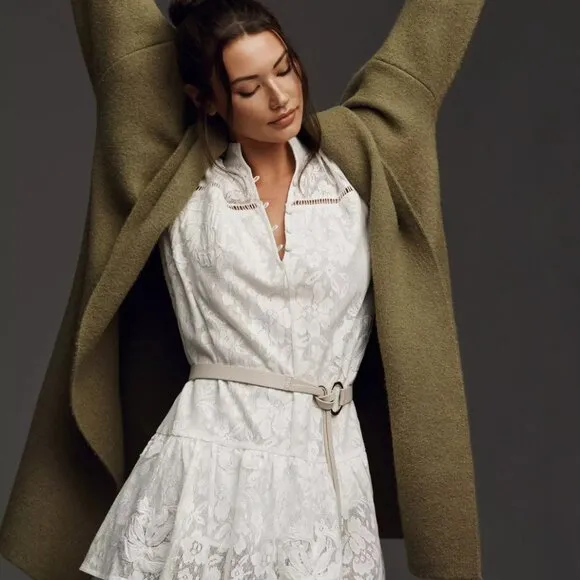 Anthropologie Porridge Tiered Lace Tunic Dress in Ivory White - Size Small
