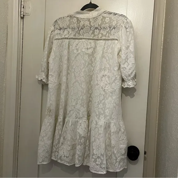 Anthropologie Porridge Tiered Lace Tunic Dress in Ivory White - Size Small