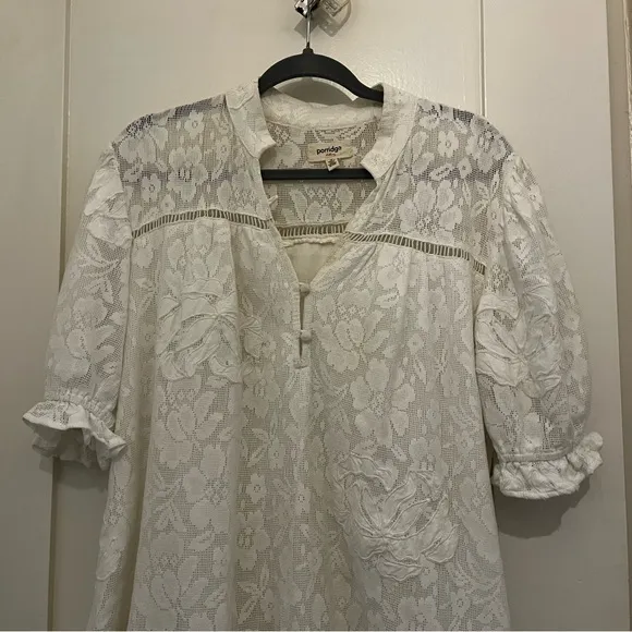 Anthropologie Porridge Tiered Lace Tunic Dress in Ivory White - Size Small