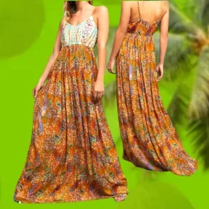 ANTHROPOLOGIE Raga Parkland Embroidered Dress Flowy Elongating  Mocha Mousse NWT
