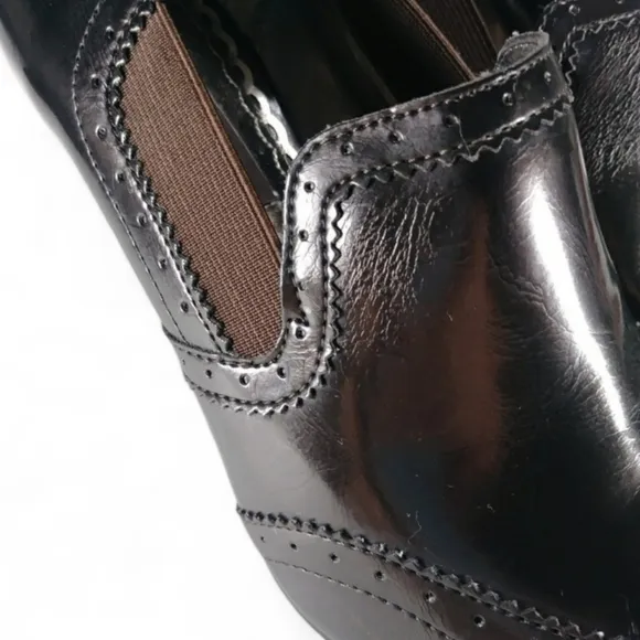 Anthropologie Ruby &amp; Bloom Wingtip Brogue Oxford Heeled Glossy Loafer 7.5