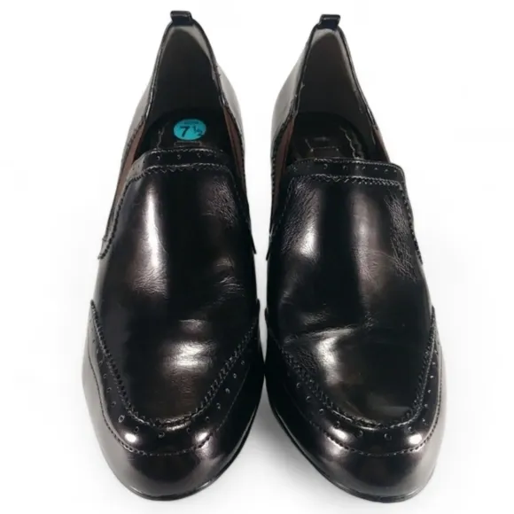 Anthropologie Ruby &amp; Bloom Wingtip Brogue Oxford Heeled Glossy Loafer 7.5