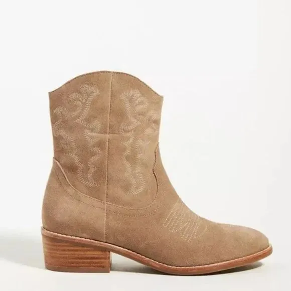 Anthropologie Silent D Women's Suede Zofie Western Boots Taupe