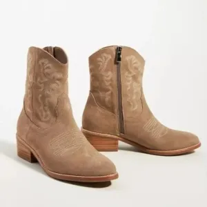 Anthropologie Silent D Women's Suede Zofie Western Boots Taupe
