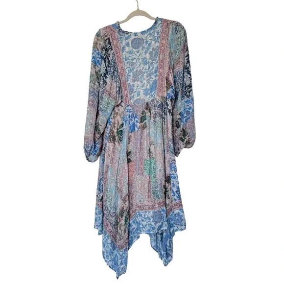 Anthropologie Sky Cressida Long Sleeve Handkerchief Hem MultiColor Midi Dress XS