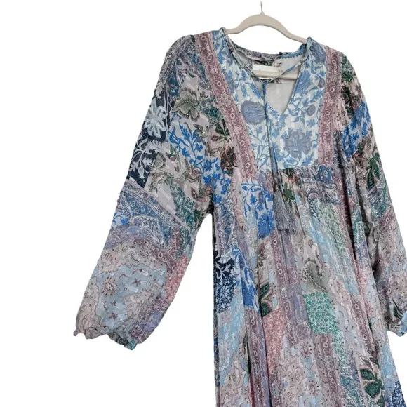 Anthropologie Sky Cressida Long Sleeve Handkerchief Hem MultiColor Midi Dress XS