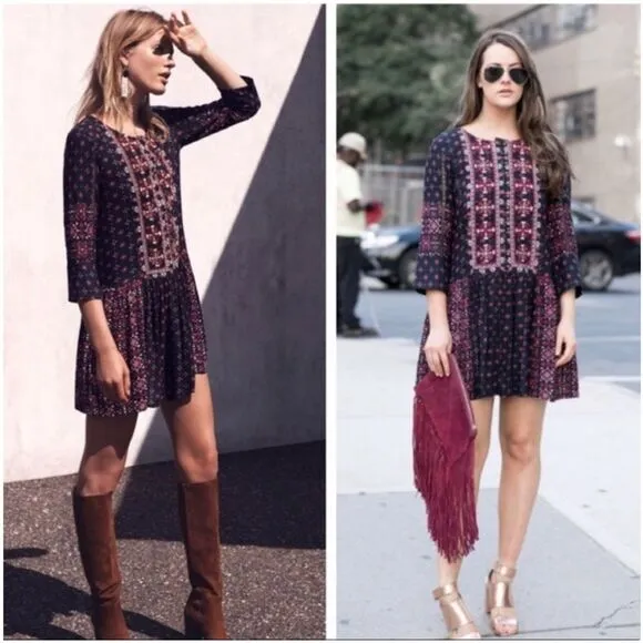 Anthropologie Vanessa Virginia Kaleidoscope Embroidered Beaded Tunic Dress