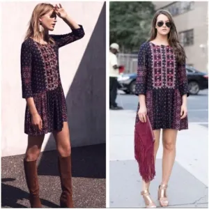 Anthropologie Vanessa Virginia Kaleidoscope Embroidered Beaded Tunic Dress