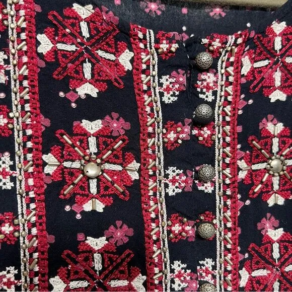 Anthropologie Vanessa Virginia Kaleidoscope Embroidered Beaded Tunic Dress
