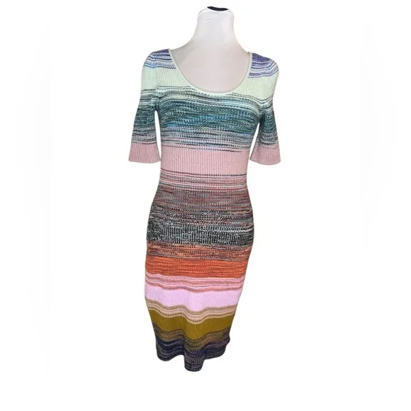 Anthropologie Womens XS Space-Dyed Scoop Neck Knit Midi Dress Multicolor Striped