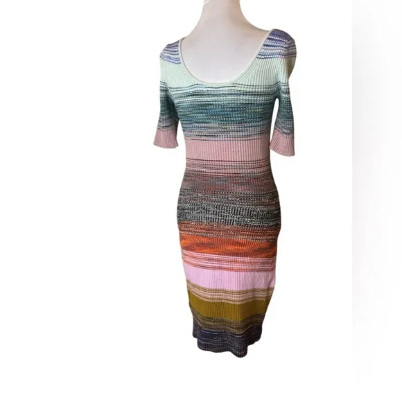 Anthropologie Womens XS Space-Dyed Scoop Neck Knit Midi Dress Multicolor Striped