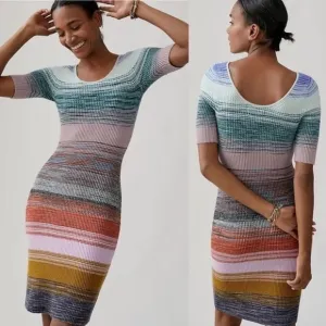 Anthropologie Womens XS Space-Dyed Scoop Neck Knit Midi Dress Multicolor Striped