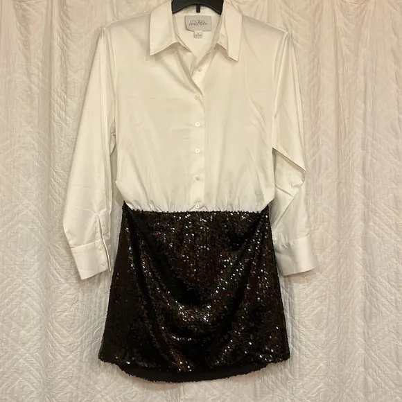Anthropologie X Mare Mare Buttondown Sequin Twofer Mini Dress