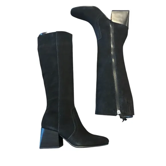 Aqua college Tori Black Waterproof Suede Square Toe Knee High Boots NEW Size 5.5