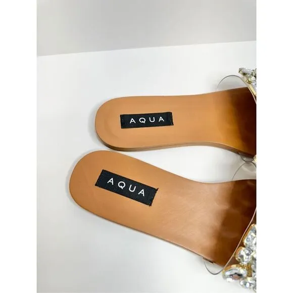 AQUA Sandals Womens Size 7 Embellished Open Toe Summer Slides NEW