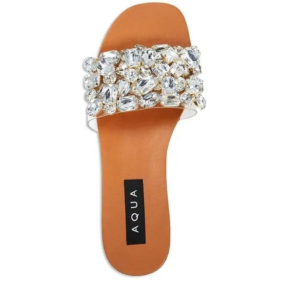 AQUA Sandals Womens Size 7 Embellished Open Toe Summer Slides NEW