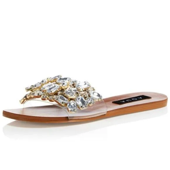 AQUA Sandals Womens Size 7 Embellished Open Toe Summer Slides NEW