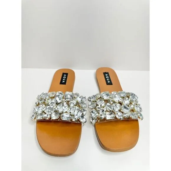 AQUA Sandals Womens Size 7 Embellished Open Toe Summer Slides NEW