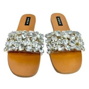 AQUA Sandals Womens Size 7 Embellished Open Toe Summer Slides NEW
