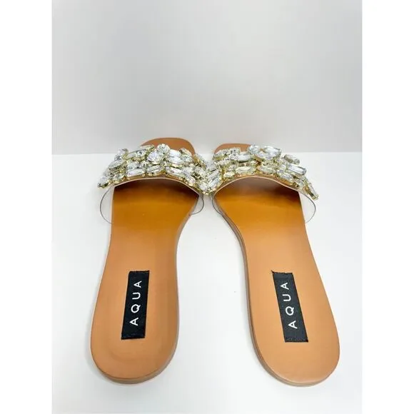 AQUA Sandals Womens Size 7 Embellished Open Toe Summer Slides NEW