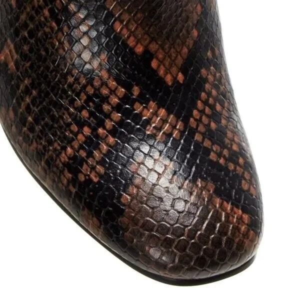 Aqua Soren Womens Sz 6.5 Leather Block Heel Ankle Boots Snakeskin Black NEW