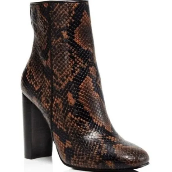 Aqua Soren Womens Sz 6.5 Leather Block Heel Ankle Boots Snakeskin Black NEW