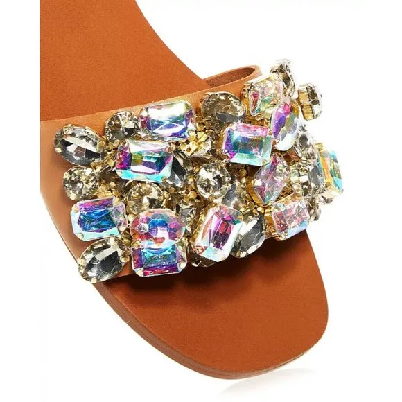 Aqua Women's sz 7 Paris Embellished Slide Sandals Slip on Flats